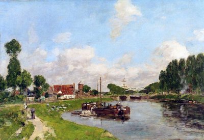 Barges on the canal at Saint-Valery-sur-Somme by Eugene Louis Boudin